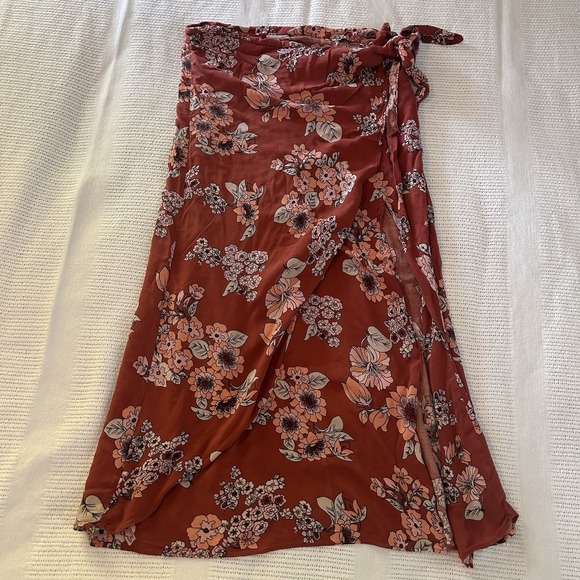 Free People Sunray Sarong Floral Midi Skirt Size 10 - Picture 5 of 12
